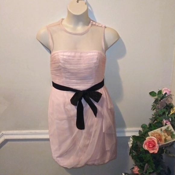Vera Wang White Label Cameo Pink & Black Tulle Draped Special Occasion Dress - Picture 4 of 15